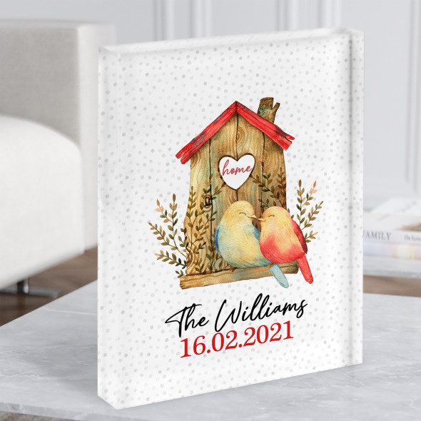 Watercolour Birds Moving In Date Family Name Couple Gift Acrylic Block