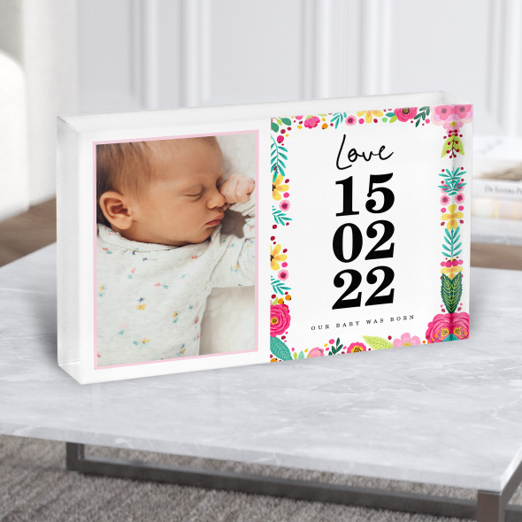 Special Date  Occasion Photo Love Spring Flowers Pink Blue Gift Acrylic Block