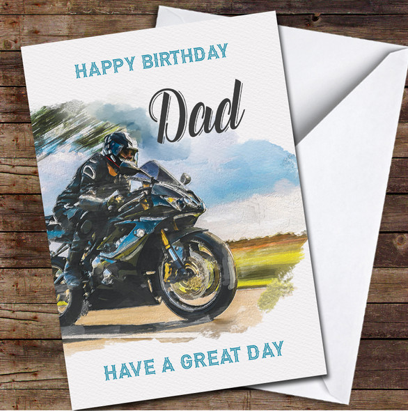 Dad Birthday Motorbike Motor Sports Bike Painted Personalised Card