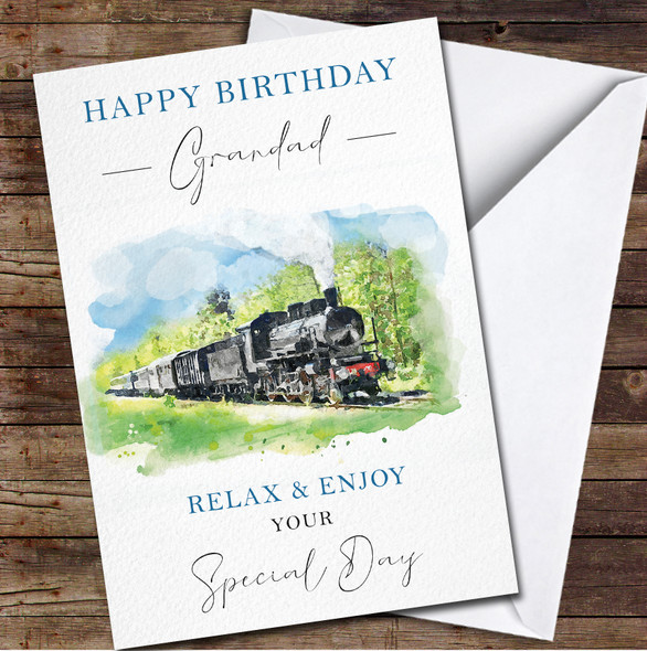 Grandad Birthday Train Painted Special Day Personalised Card