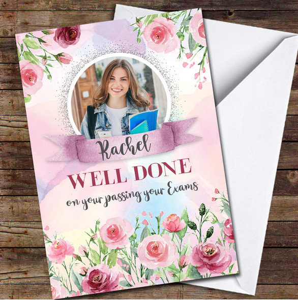 Well Done Exams Photo Flowers Floral Pink Purple Pastel Female Personalised Card
