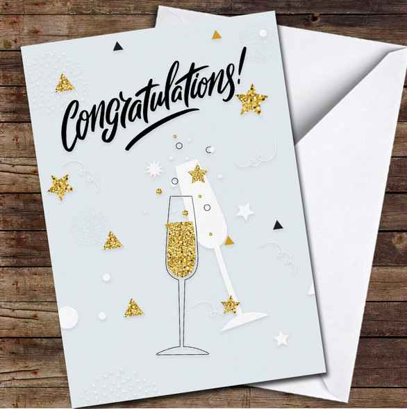 Champagne Flutes Gold Stars Congratulations Any Occasion Grey Personalised Card