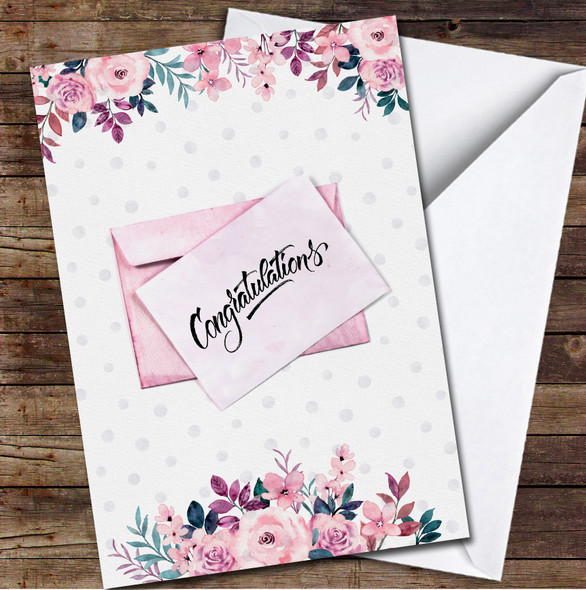 Watercolour Pink Envelope Congratulations Any Occasion Personalised Card