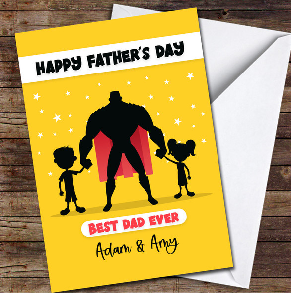 Super Best Dad Ever Father's Day Kids Names Yellow Stars Personalised Card