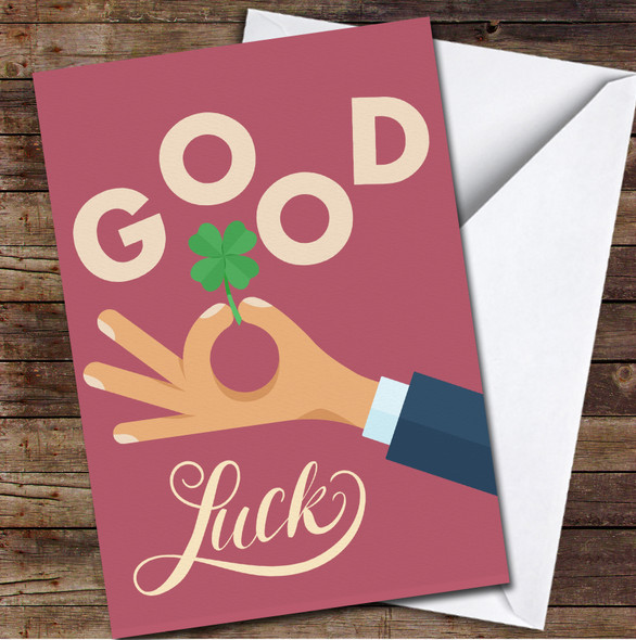 Hand Holding Four Leaf Lucky Clover Good Luck Personalised Card