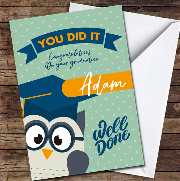 Graduation Owl Congratulations Uni Leaver Well Done Name Personalised Card