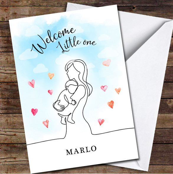 Line Drawing New Baby Newborn Welcome Little One Name Personalised Card