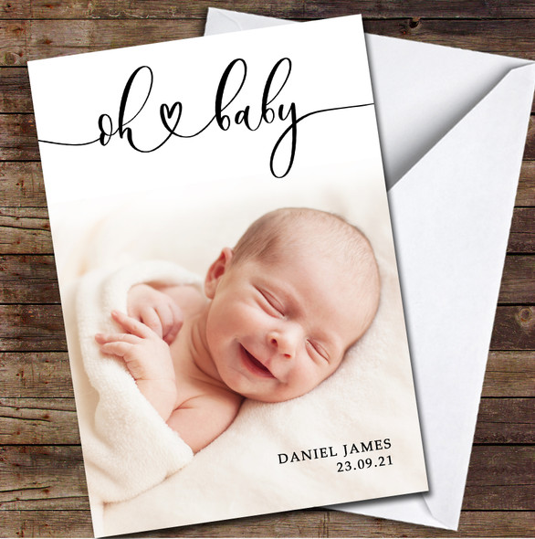 Oh Baby Full Photo New Baby Arrival Name Birthday Personalised Card