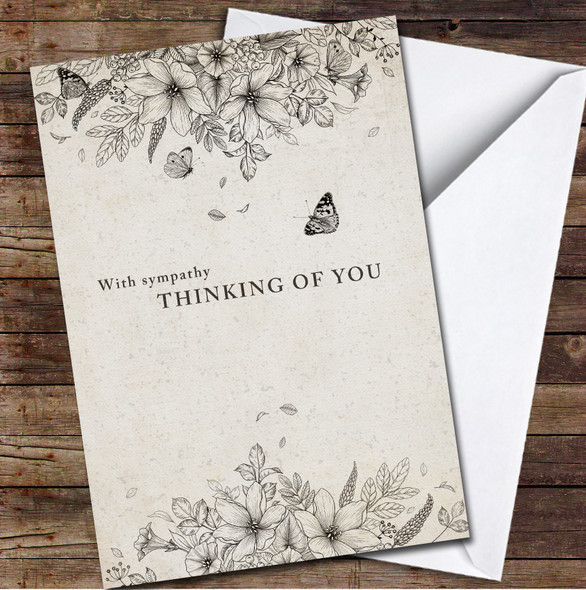 Black Flowers With Butterflies Sympathy Thinking Of You Loss Personalised Card