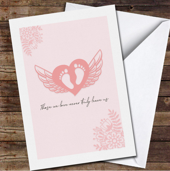 Pink Background Baby Feet With Wings Sympathy Baby Loss Personalised Card