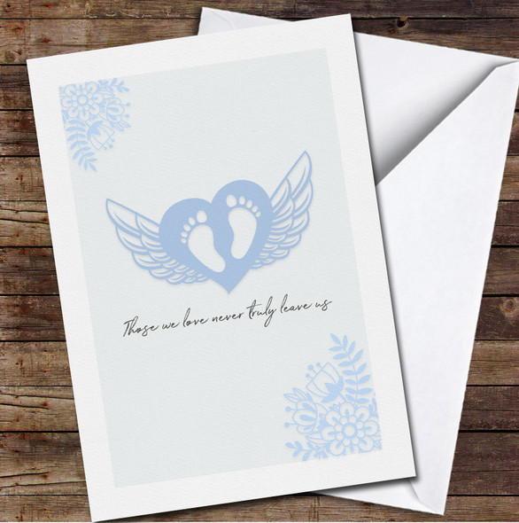 Blue Background Baby Feet With Wings Sympathy Loss Personalised Card
