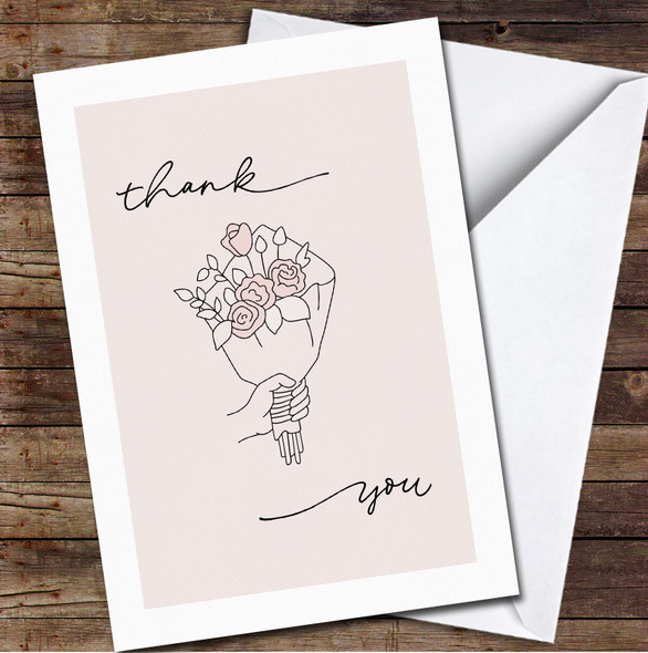 Line Hand Holding A Bouquet Of Roses Thank You Any Occasion Personalised Card