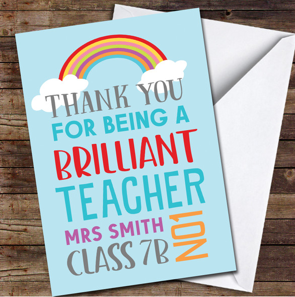 Thank You Teacher Rainbow Typographic Bright School Leavers Personalised Card