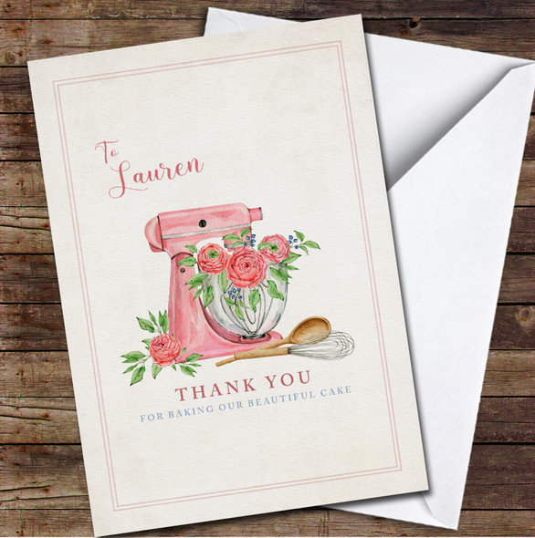 Pink Baking Mixer Thank You Cake Baker Floral Personalised Card