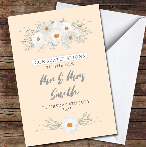 Daisy Flower Wedding Day Mr & Mrs Married Flowers Floral Personalised Card