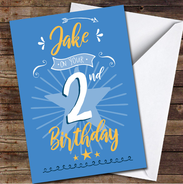 2nd Birthday Boy Blue Text Personalised Birthday Card