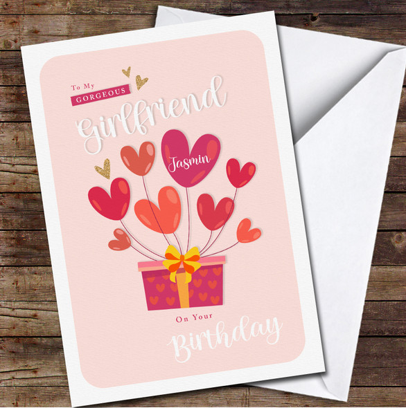 Girlfriend Gift Box With Heart shaped Balloons Card Personalised Birthday Card