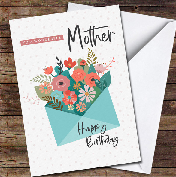 Green Envelope Flowers Dots Wonderful Mother Happy Personalised Birthday Card