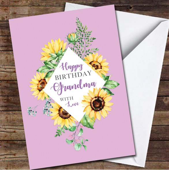 Grandma Birthday Yellow Sunflowers Lilac With Love Personalised Birthday Card