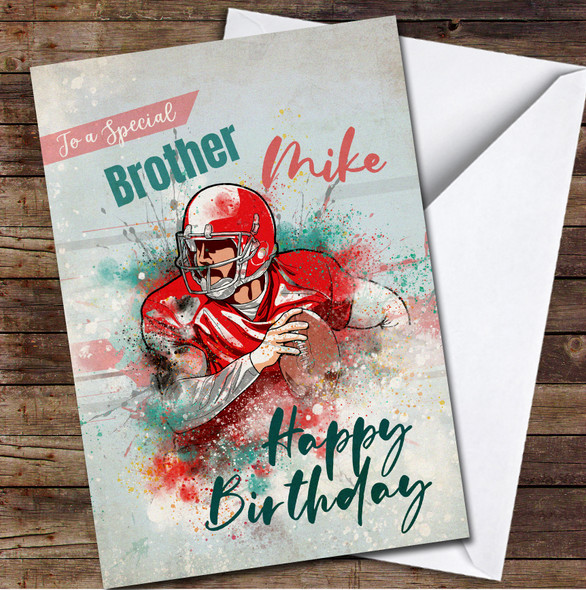 American Football Player Special Brother Happy Personalised Birthday Card