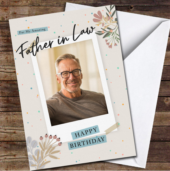 Father In Law Photo Frame With Flowers Any Text Personalised Birthday Card