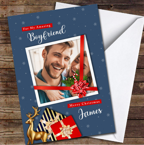 Boyfriend Photo Frame Any Text Personalised Christmas Card