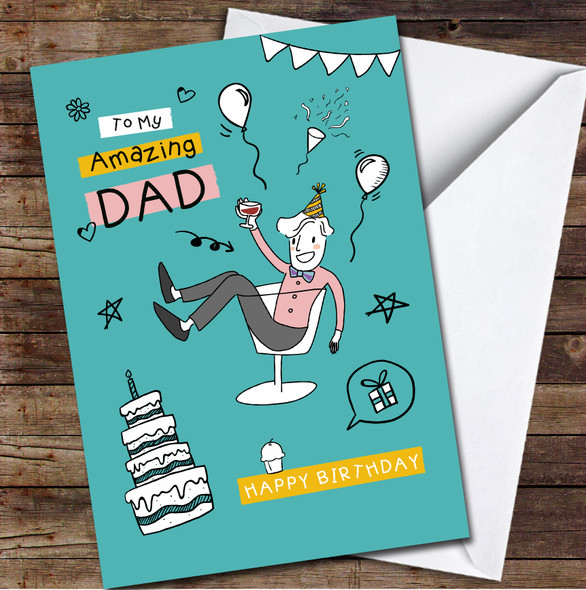 Dad Funny Man Sitting In A Glass Any Text Personalised Birthday Card