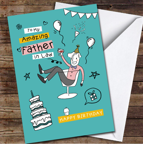 Father In Law Funny Man Sitting In A Glass Any Text Personalised Birthday Card