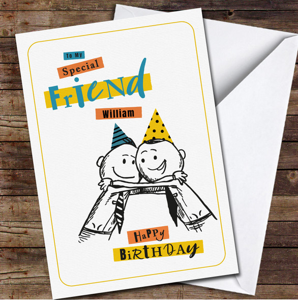 Friend Two Funny Friends Hugging Any Text Personalised Birthday Card