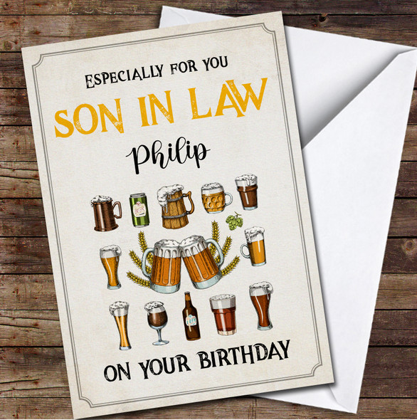 Son In Law Different Types Of Beer Any Text Personalised Birthday Card