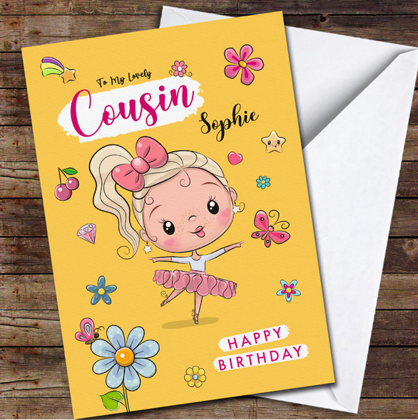 Cousin Blond Hair Cute Little Ballerina Any Text Personalised Birthday Card