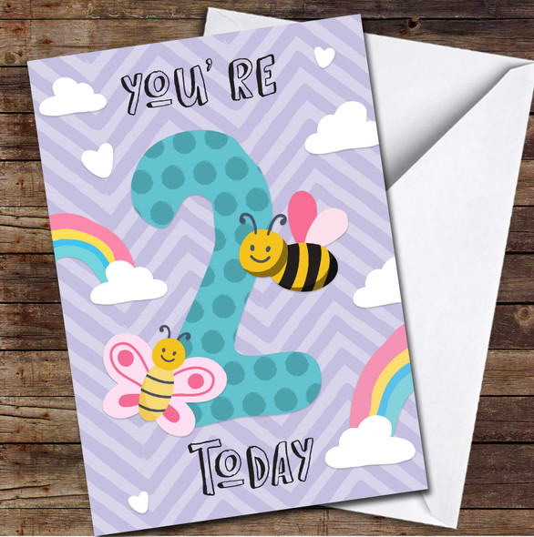 2nd You're 2 Today Girl Bee 2nd Any Age Personalised Birthday Card