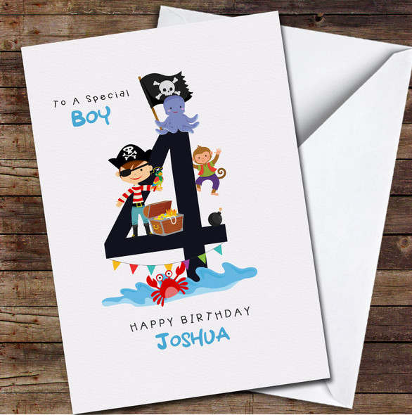 4th Boy Pirate Characters Any Age Personalised Birthday Card