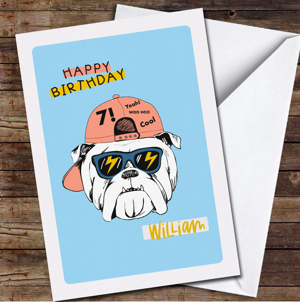 7th Boy Cool Dude Dog Any Age Personalised Birthday Card