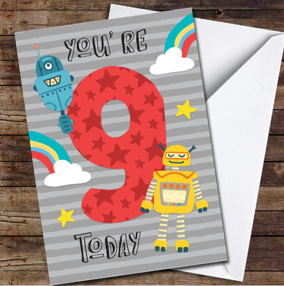 9th You're 9 Today Boy Robot 9th Any Age Personalised Birthday Card