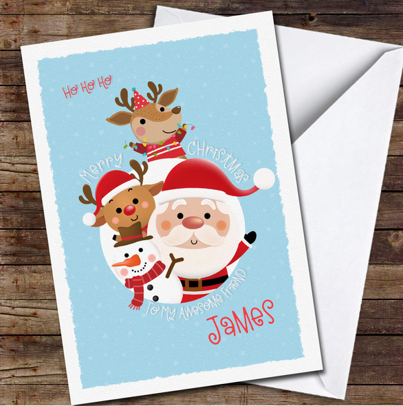 Friend Cute Characters Any Text Personalised Christmas Card