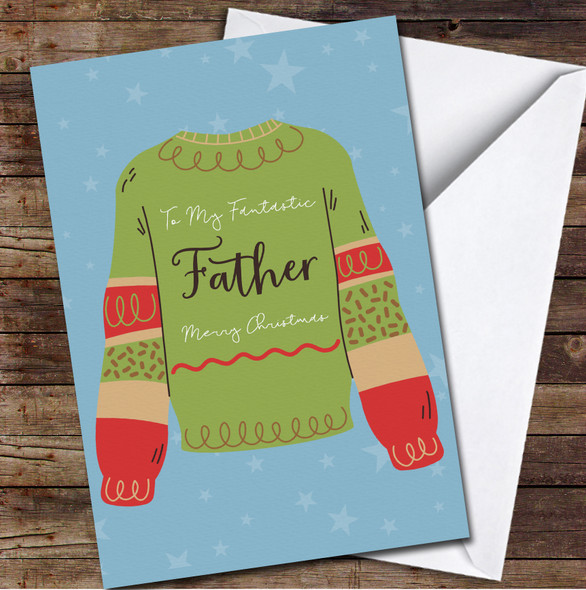 Father Green And Red Jumper Any Text Personalised Christmas Card