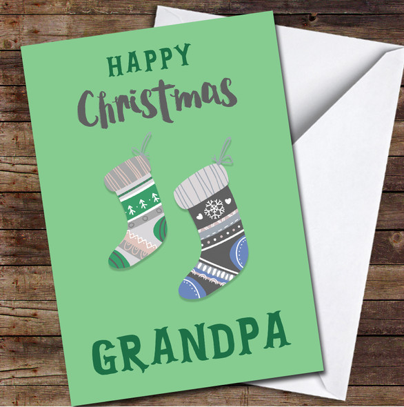 Grandpa Stockings Blue Any Text Personalised Christmas Card