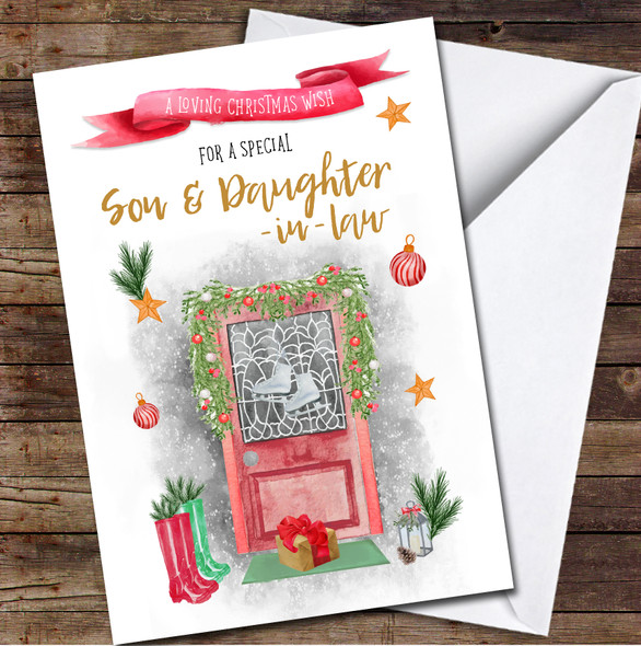 Son & Daughter-in-law Front Door Wish Any Text Personalised Christmas Card