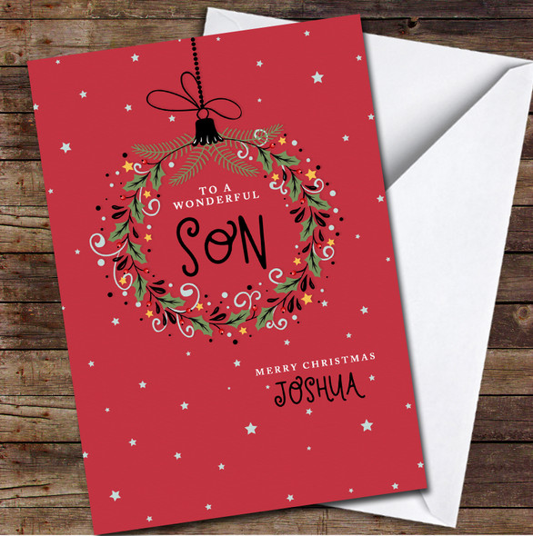 Son Wreath Any Text Personalised Christmas Card