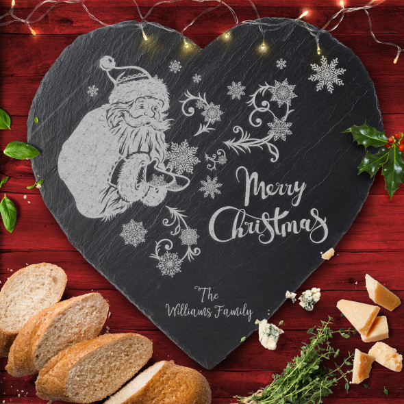 Santa Heart Any Names Or Text Personalised Engraved Christmas Slate Cheese Board