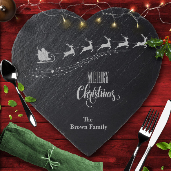 Santa Sleigh Any Text Heart Personalised Engraved Christmas Slate Placemat