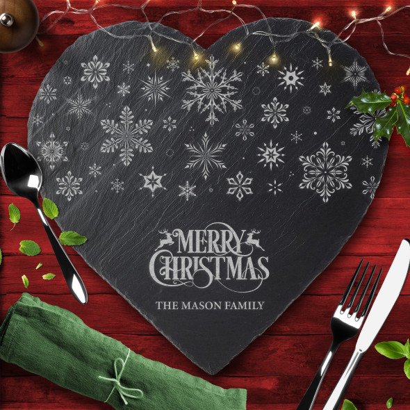 Snowflakes Heart Any Text Personalised Engraved Christmas Slate Placemat