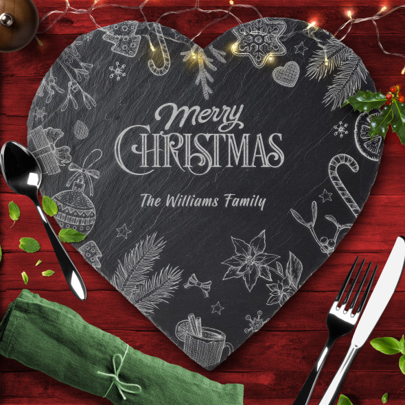 Vintage Heart Any Names Or Text Personalised Engraved Christmas Slate Placemat