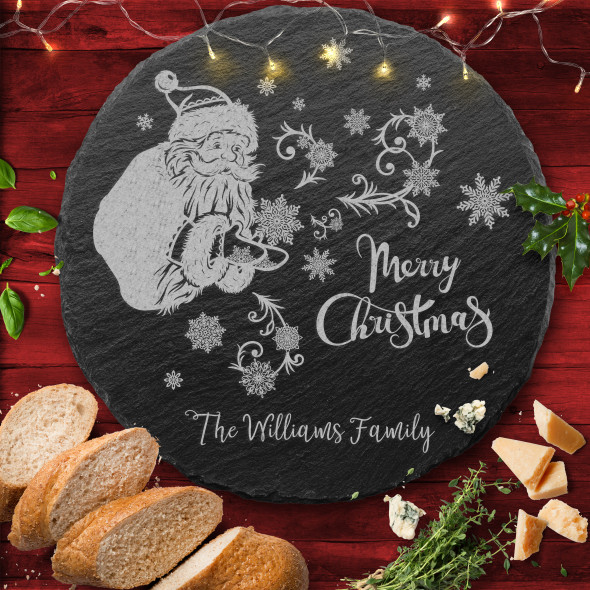 Santa Round Any Names Or Text Personalised Engraved Christmas Slate Cheese Board