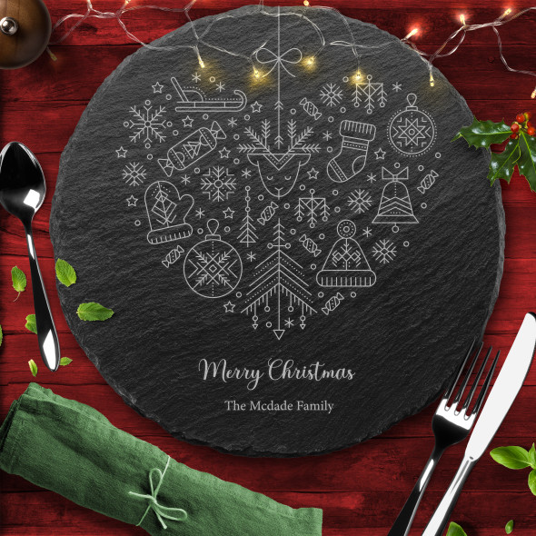 Elements Round Any Names Or Text Personalised Engraved Christmas Slate Placemat