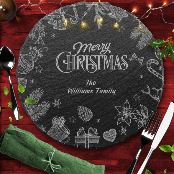 Vintage Any Names Or Text Round Personalised Engraved Christmas Slate Placemat