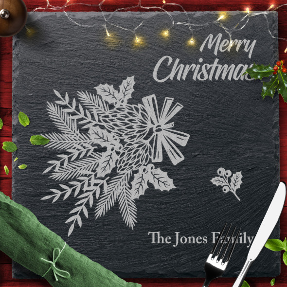 Winter Plants Square Any Text Personalised Engraved Christmas Slate Placemat