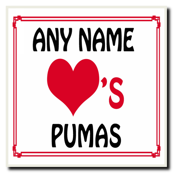 Love Heart Pumas Personalised Coaster