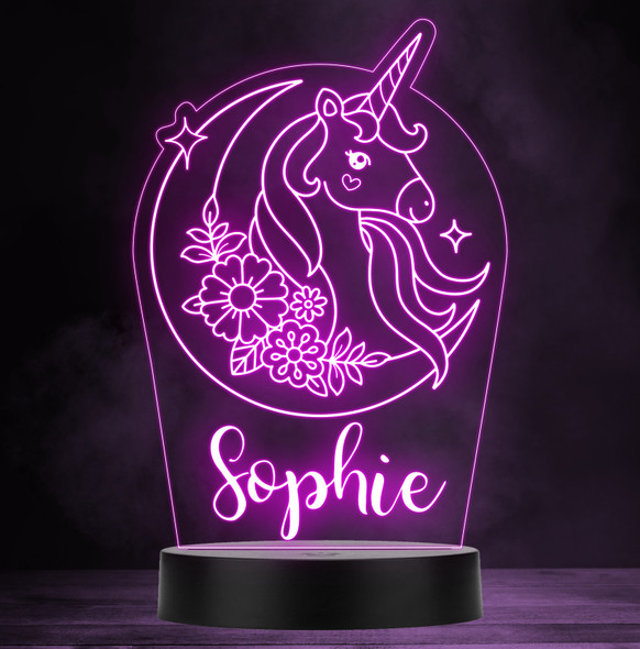 Unicorn Moon Flowers Personalised Gift Colour Changing LED Lamp Night Light